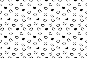 Very simple vector seamless pattern with black and white outline little hearts for fabric print and design