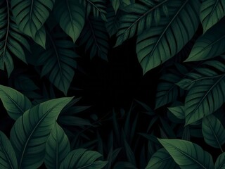 Fototapeta premium Dark and mysterious pattern featuring exotic leaves, foliage, dark, exotic
