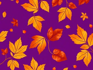 Obraz premium Pattern of dry orange metallic leaves on violet background, violet, background, pattern