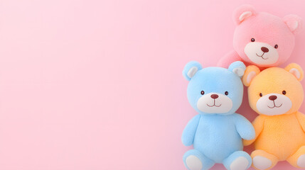 Obraz premium Three Pastel Teddy Bears On Pink Background