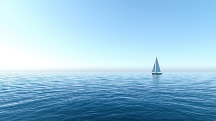 Obraz premium A calm ocean background with a sailboat on the horizon, embodying tranquility and peace, ideal for travel and tourism websites, inviting viewers to explore and relax in nature’s beauty