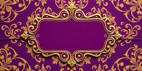 Purple card featuring a intricate vintage pattern and a luxurious golden label, antique, decoration, decor