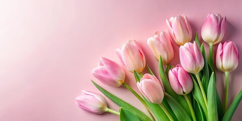 Obraz premium Tulips on a soft pastel pink paper background