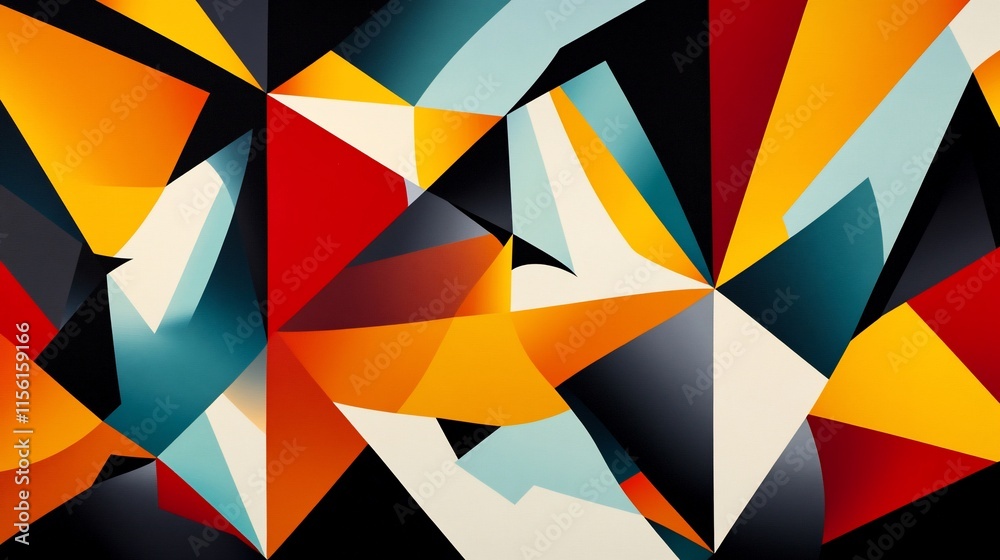 Poster Abstract geometric art with vibrant colors and sharp angles, creating a dynamic and energetic composition.