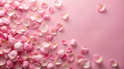 Fototapeta premium Delicate rose petals scattered on a soft pink background , color palette, roses, color palette, roses