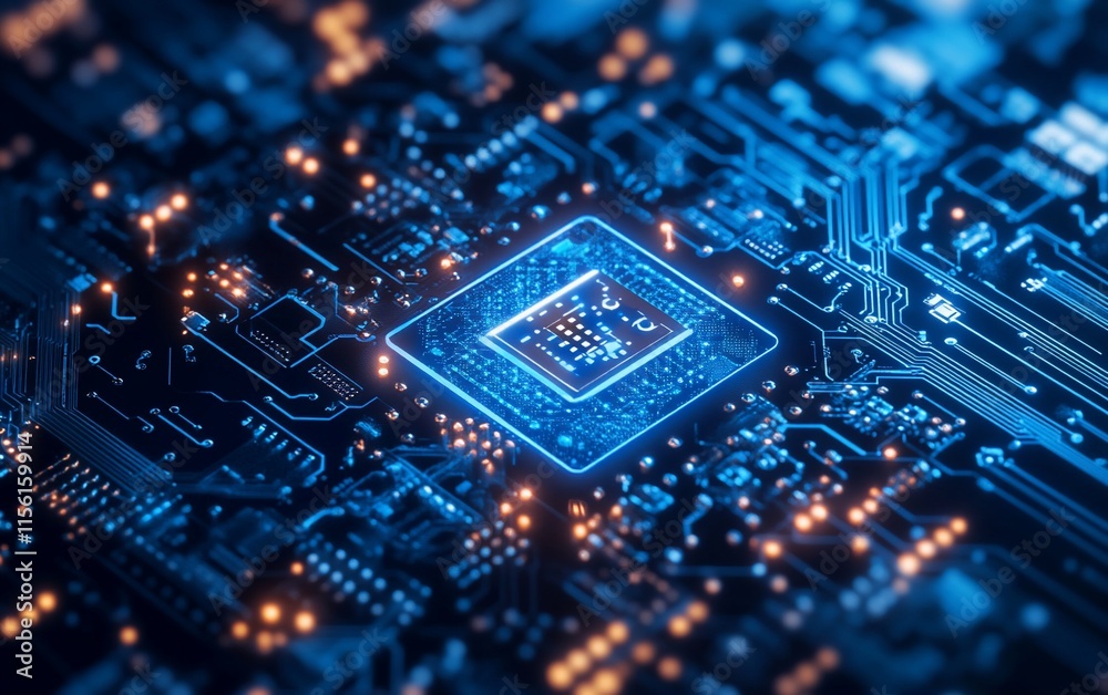 Aufkleber Close-up of a glowing central processing unit on a circuit board.