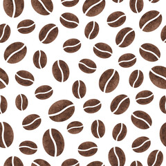 Seamless pattern with watercolor coffee beans. Vector illustration