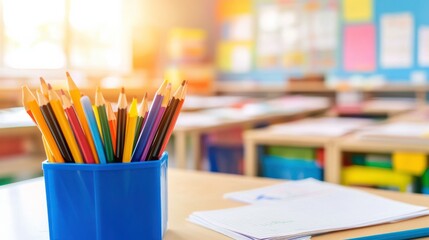 Colorful Classroom with Learning Tools and Bright Light