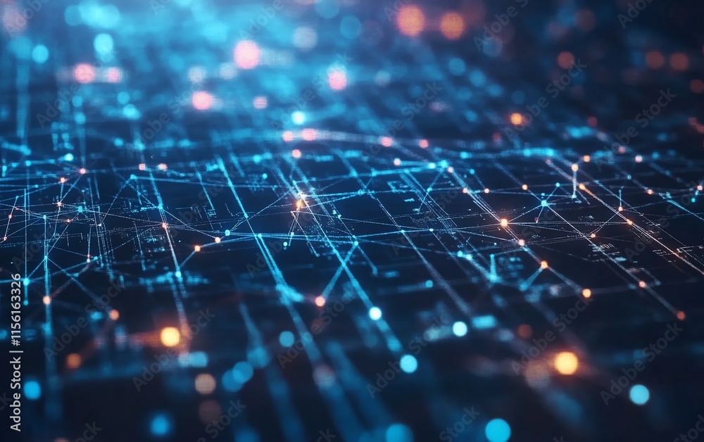 Poster Abstract digital network connection lines and nodes.