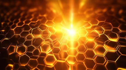 Golden honeycomb pattern with radiant light.
