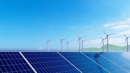 ULTRA HD. Solar power plant and windmills turbine. Renewable energy, green tech. Green energy,...