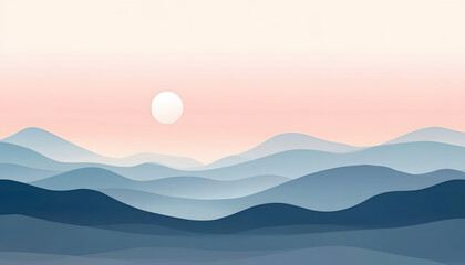Serene Blue Mountains Under a Pale Pink Sunset