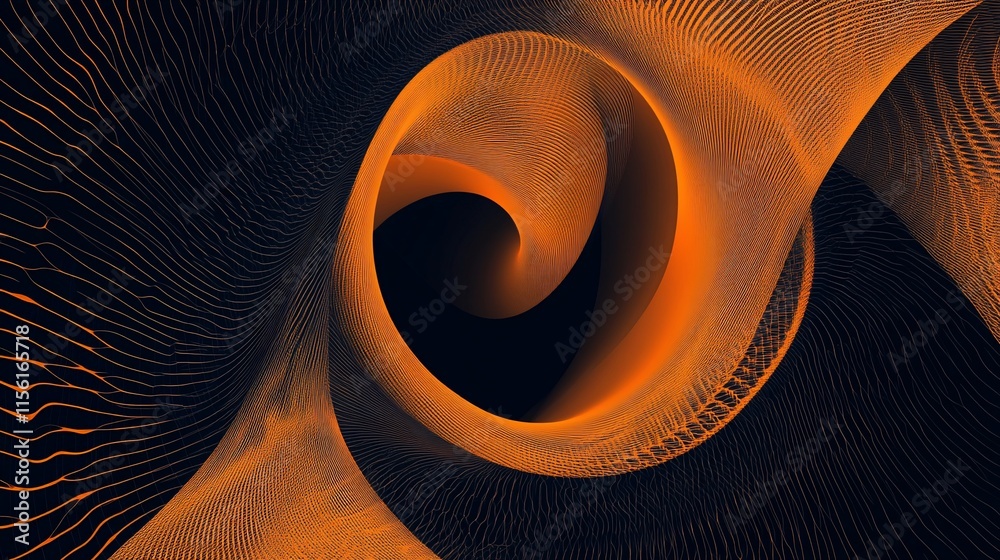 Poster abstract orange swirl pattern on dark background.