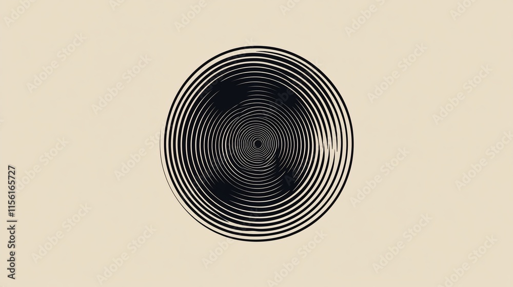Poster Abstract concentric circles pattern in black and beige.