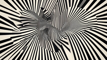 Abstract black and white striped tunnel design.