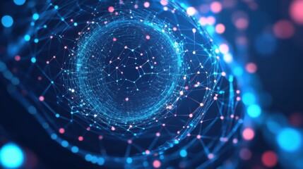 Abstract digital network. Glowing nodes and lines form a sphere.