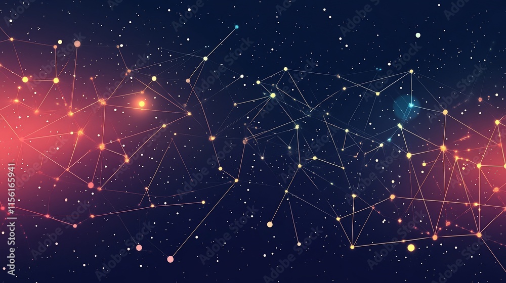 Poster Abstract cosmic background with connected lines and dots, resembling constellations or networks.