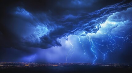 Dramatic lightning storm over city at night. (1)
