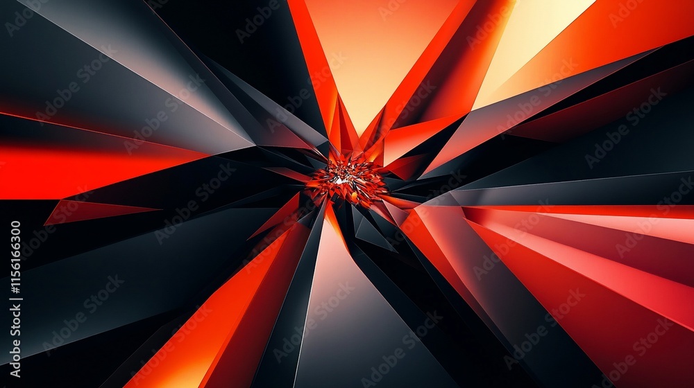 Aufkleber Abstract red and black geometric shapes converging into a central point, creating a dynamic and energetic composition.