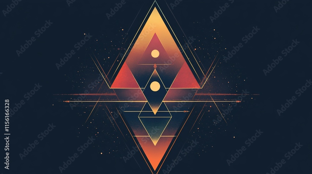 Aufkleber abstract geometric design with triangles, circles, and lines on a dark background.