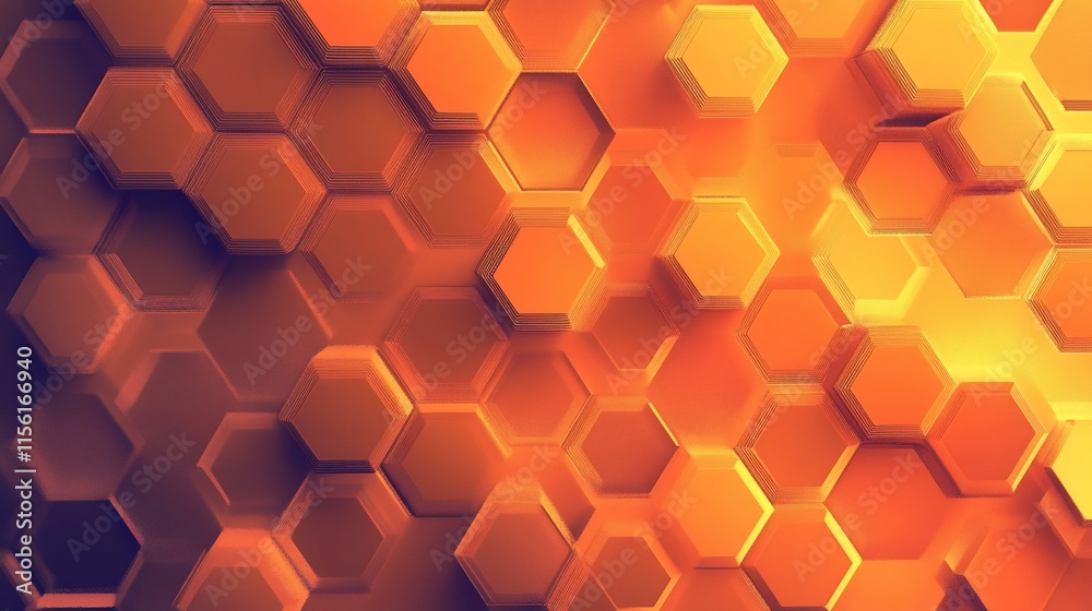Aufkleber Abstract 3D honeycomb pattern with orange and yellow hexagons.