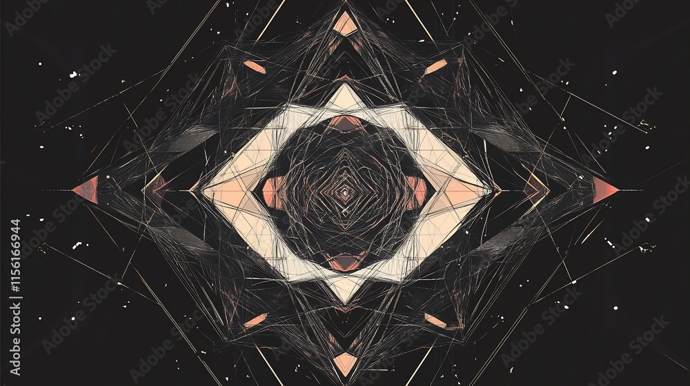 Aufkleber Abstract symmetrical geometric pattern with dark background and muted colors.