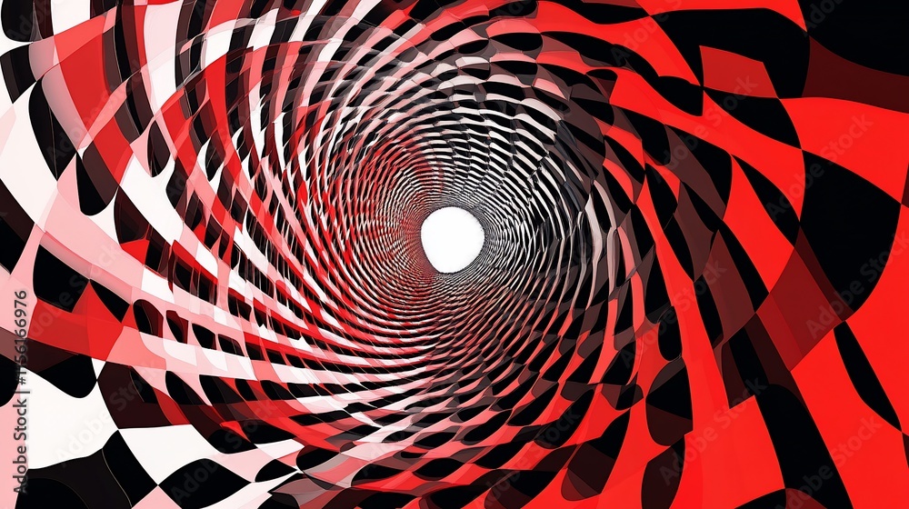Poster abstract red and white swirling tunnel vortex.