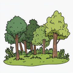 Lush Green Forest Landscape with Various Trees and Foliage Creating a Beautiful Natural Scene for Illustrations and Designs