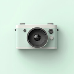 A minimal camera icon with matte gray finish, featuring sleek design and prominent lens, perfect for modern aesthetics