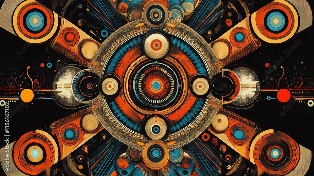 Aufkleber Abstract colorful symmetrical artwork with circular and geometric patterns.