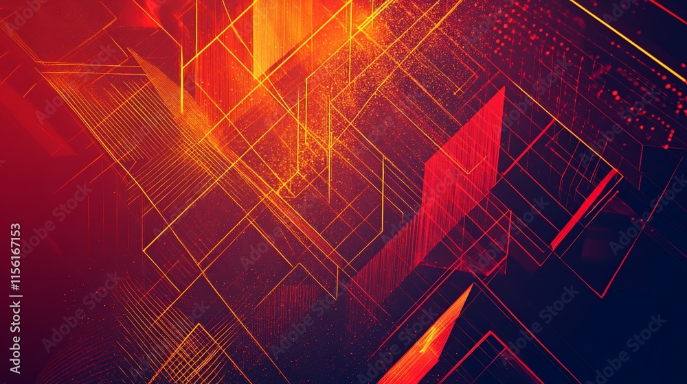Poster abstract red and gold geometric shapes and lines background.