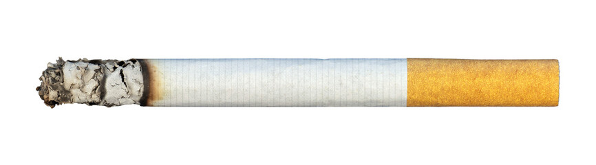 Burning cigarette butts with ash element isolated