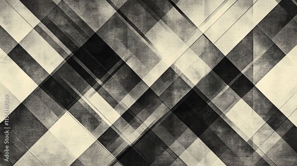 Poster Abstract geometric grayscale pattern with diagonal lines and textured background.