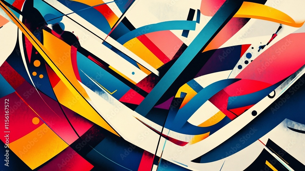 Poster Abstract vibrant geometric artwork with bold colors and dynamic shapes.