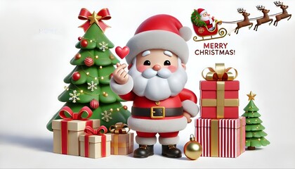 cartoon, Santa Claus, Merry Christmas, 3d animation, christmas tree and gift boxes