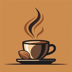 Obraz premium Coffee-themed doodle art with steaming cups, brown on beige background.