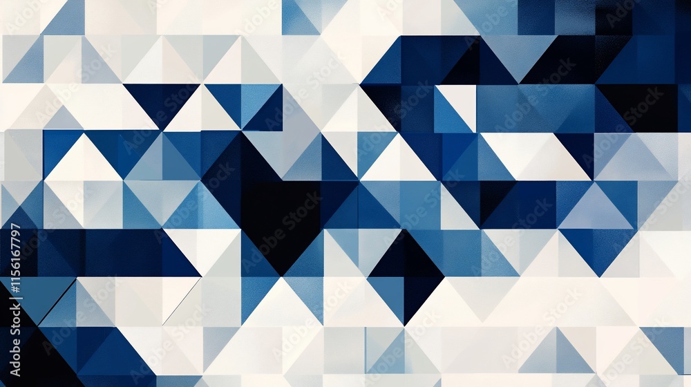Poster abstract geometric pattern of blue and white triangles.