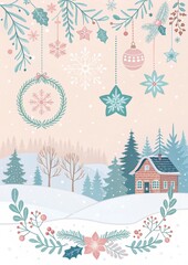 Christmas and New Year greeting cards, pastel colors, festive invitations.