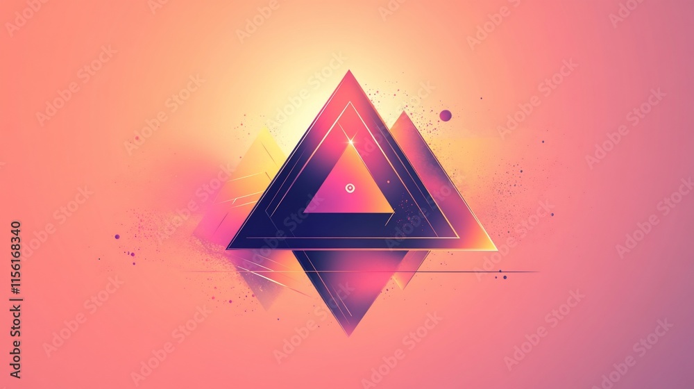 Poster abstract geometric art with overlapping triangles, glowing edges, and pastel background.