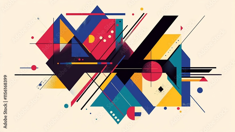 Poster Abstract geometric composition with vibrant colors and dynamic shapes.