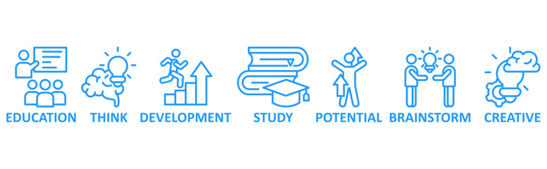 Fototapeta premium Knowledge icon set illustration concept with icon of education, think, development, study, potential, brainstorm, creative