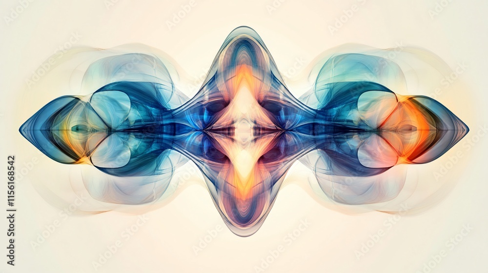 Poster Abstract colorful symmetrical design with flowing, translucent shapes.