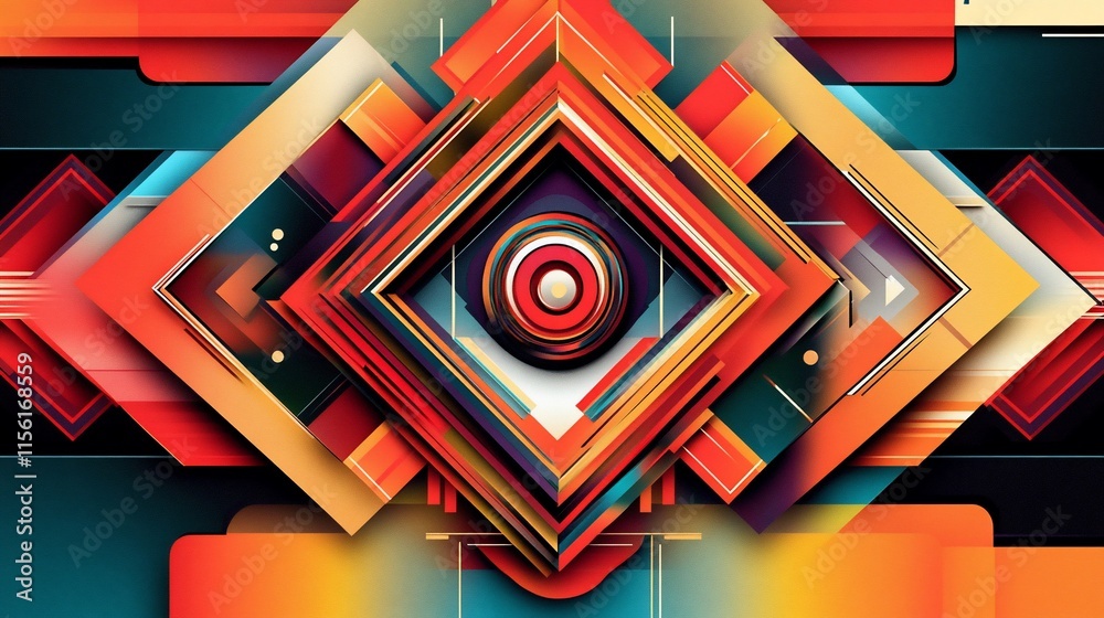 Aufkleber Abstract geometric design with vibrant colors and layered shapes creating a dynamic visual.