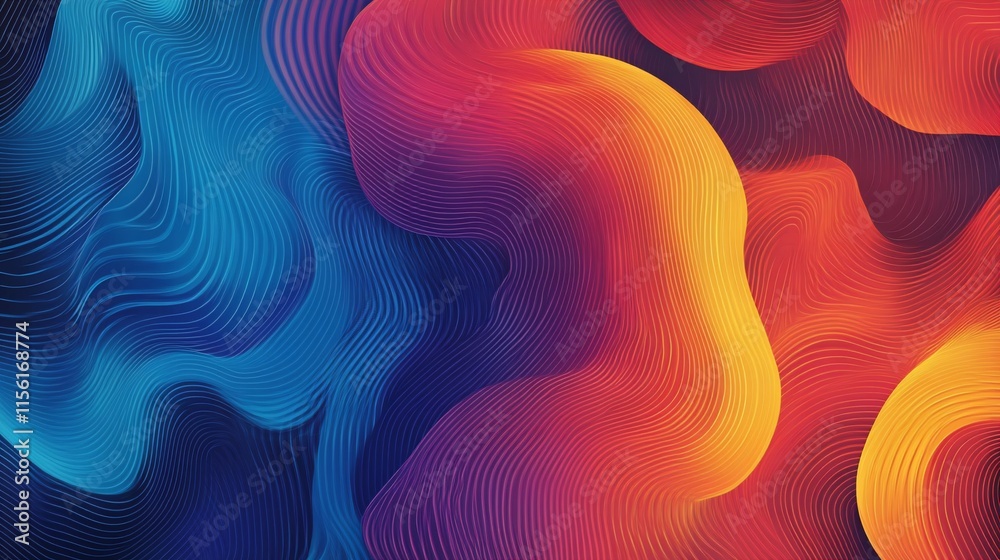 Poster abstract colorful wavy background with blue and orange gradient.