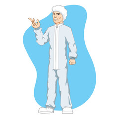 Caucasian male mascot, safety equipment against contamination. Ideal for educational and informative medical materials