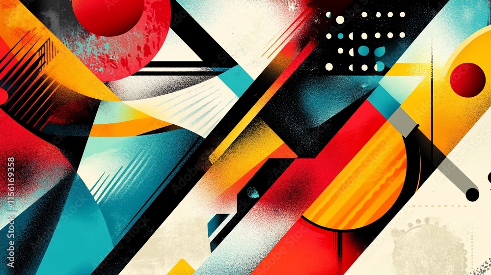 Aufkleber Abstract geometric art with vibrant colors, dynamic shapes, and textured elements.