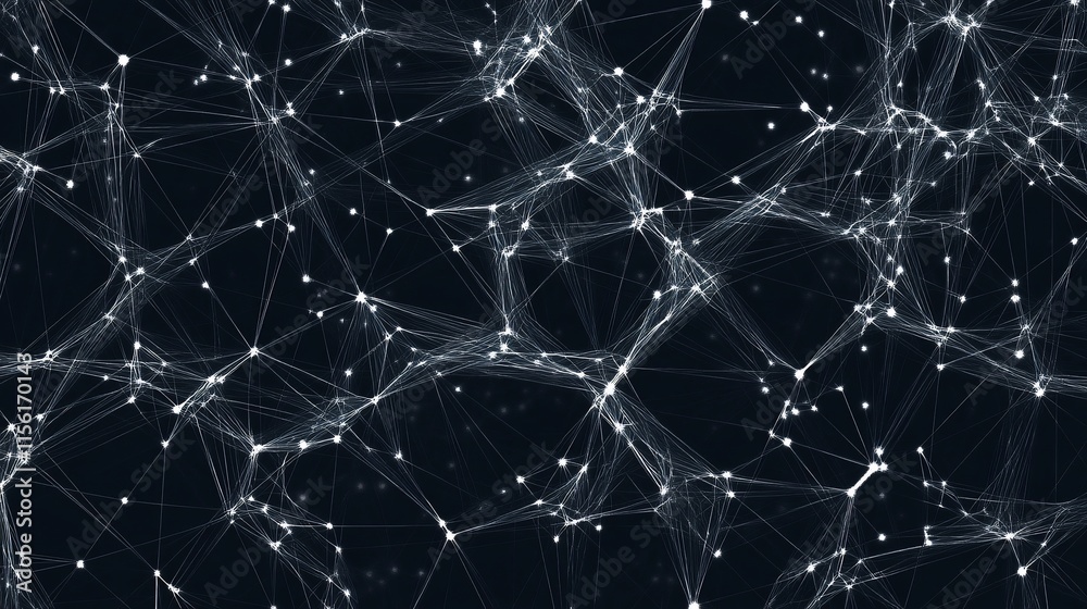 Poster Abstract dark background with interconnected nodes and lines, forming a complex network structure.