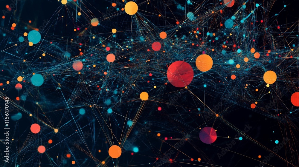 Leinwandbilder abstract network with glowing nodes and lines.