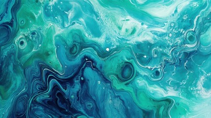 Obraz premium Abstract fluid art painting in teal, turquoise, and white.