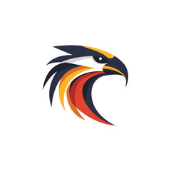 Fototapeta premium vibrant condor head logo with bold black, white, yellow, orange, and red colors, forming dynamic and energetic shapes. Perfect for branding and creative projects.